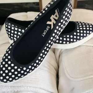 Anne Klein Black and White Polka Dot Slip-On Flats